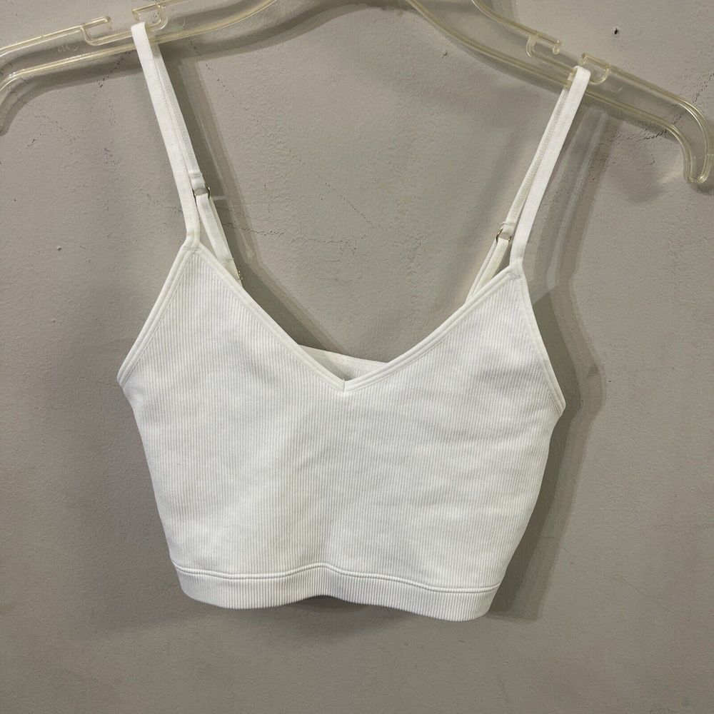 Abercrombie & Fitch Women's Size XS White V-neck Ribbed Bralette Crop Top